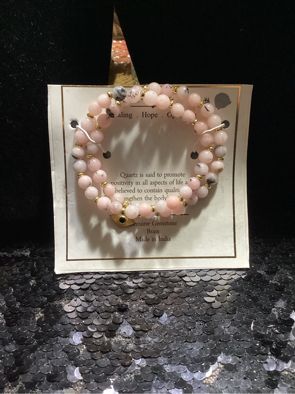 Pink Rose Quartz Beaded Wrap Bracelet with Gold Accents